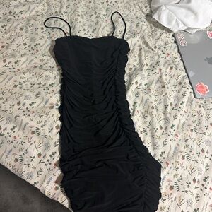 windsor black ruched mini dress